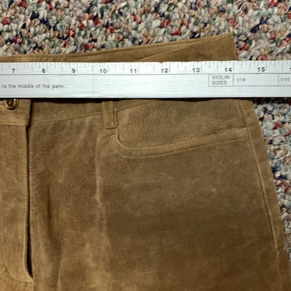 Etcetera Tan Soft Suede Leather High Rise Straight Leg Pants Size 4 - Picture 11 of 14